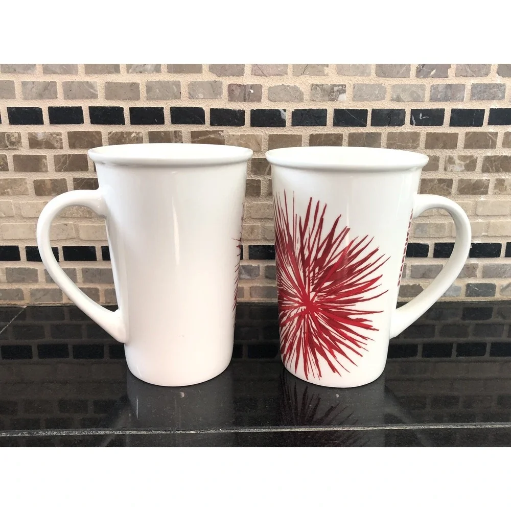 Starbucks Fireworks Coffee‎ Red and White Starburst Coffee Tea Tall Mugs 2014